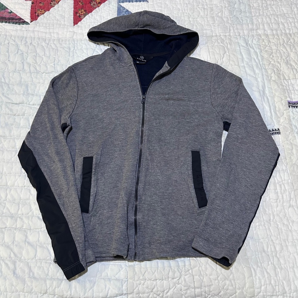 Aether Full Zip Hoodie Gray Black Contrast Technical Mid Layer Mens Medium
